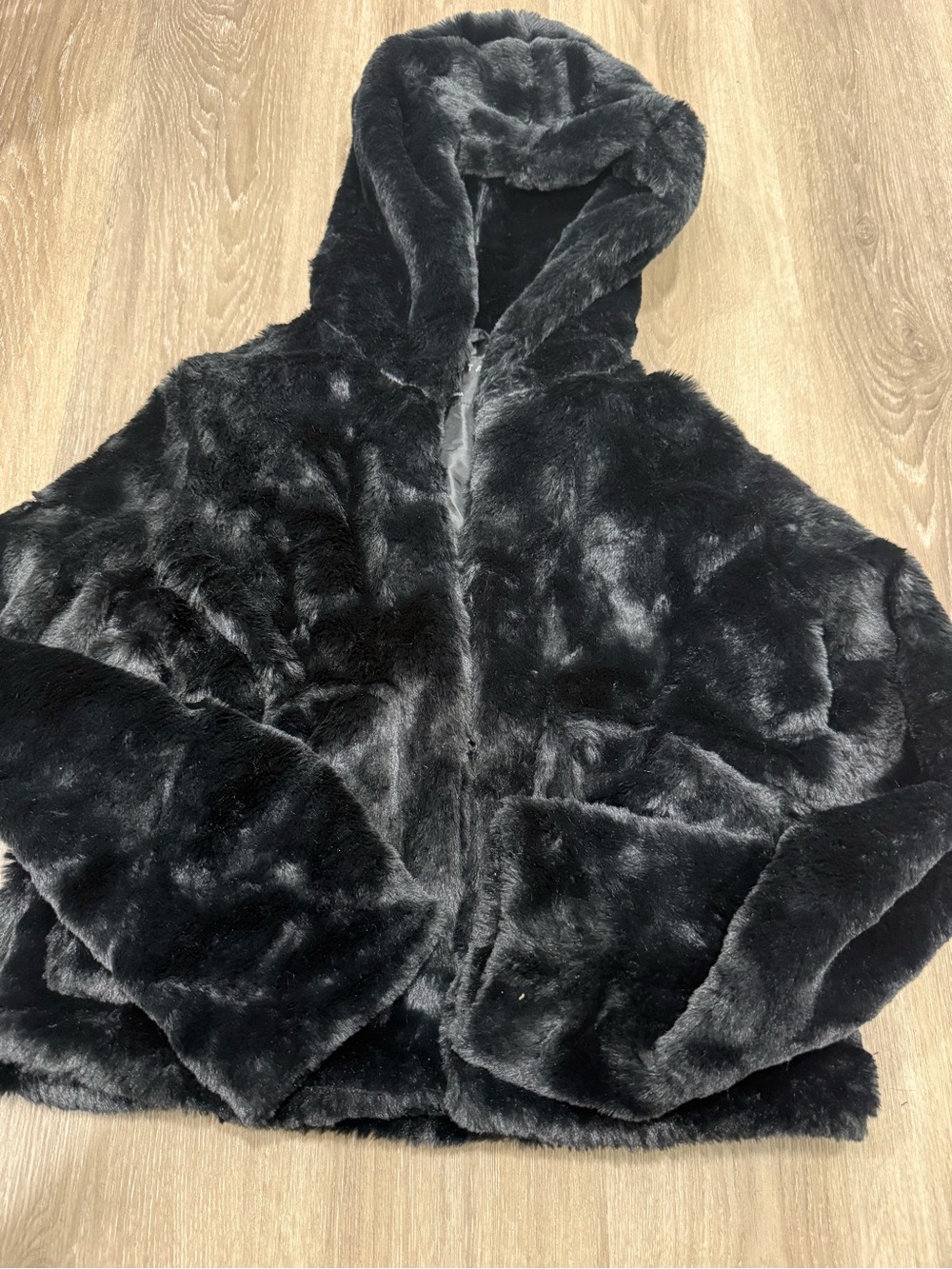 Aeropostale Black Plush Faux Fur Hooded Jacket